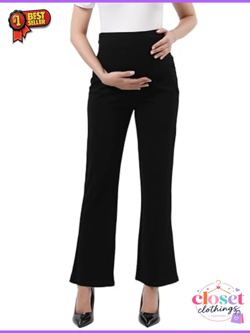 Maternity Over The Belly Bootcut Work Pants Stretchy Comfortable